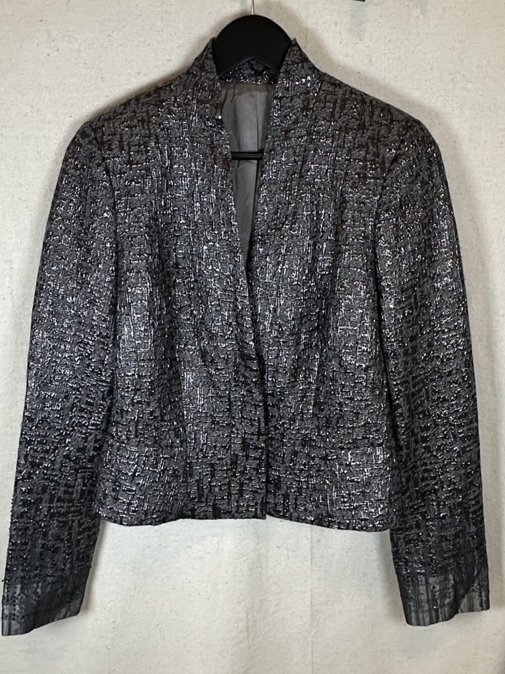 Marc Carmen Volvo Womens Textured Metallic Gray Evening Jacket NWT